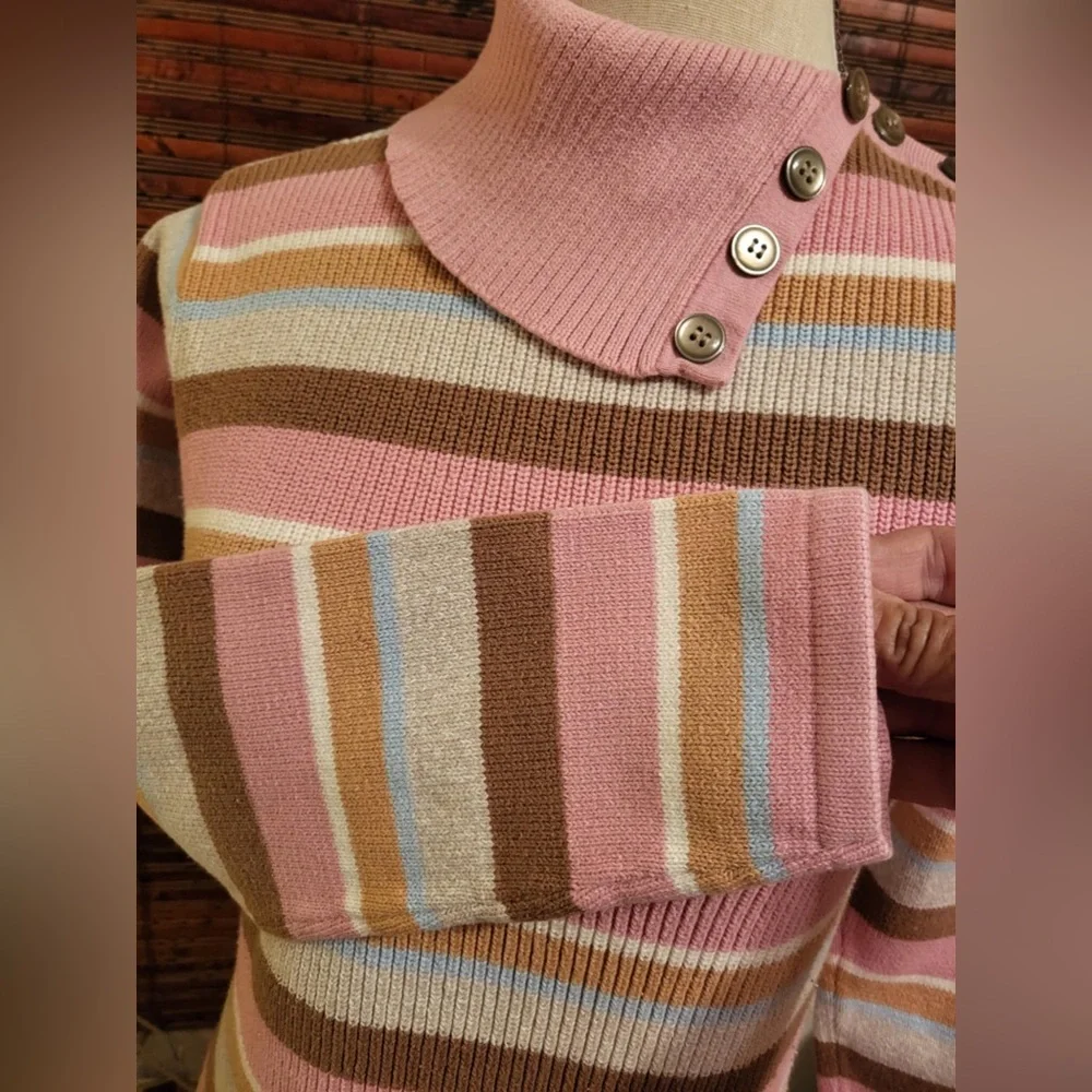 Liz Claiborne Crazy Horse Pink and Brown Cowl Neck Sweater - Picture 4 of 5